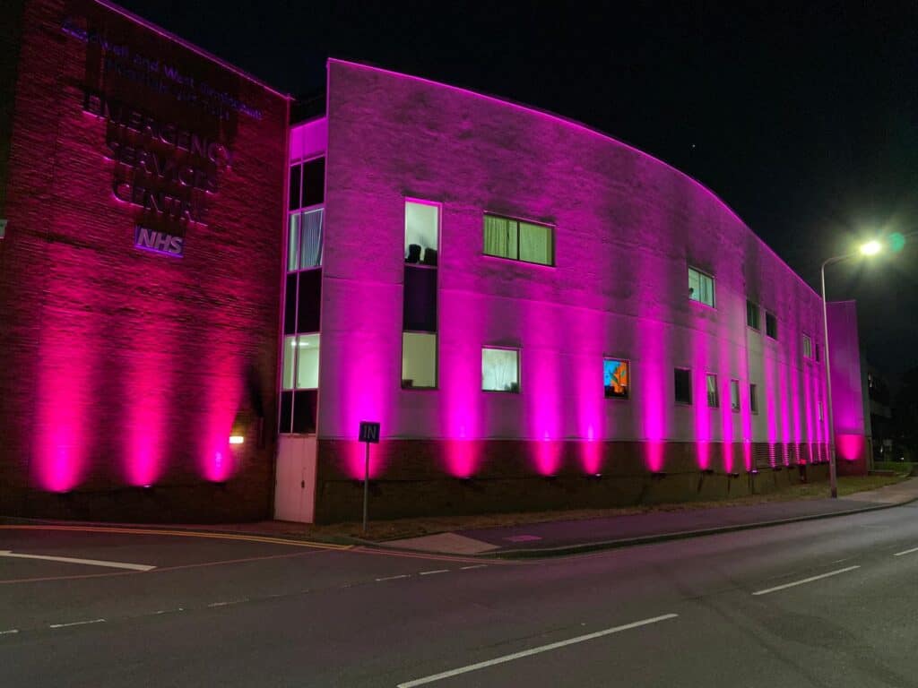 Sandwell Hospital is lit up as part of Organ Donation Week