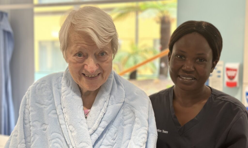 An older patient with an occupational therapist