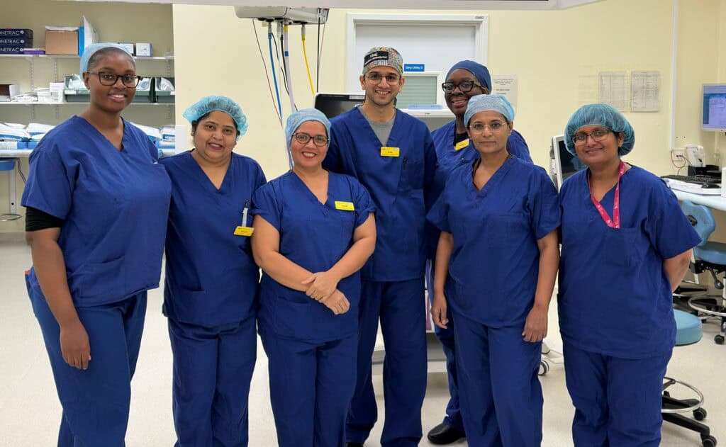 a team of operating theatre staff in scrubs