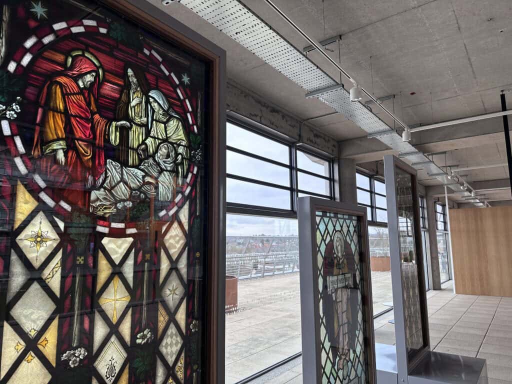 An image of stained glass windows on display.