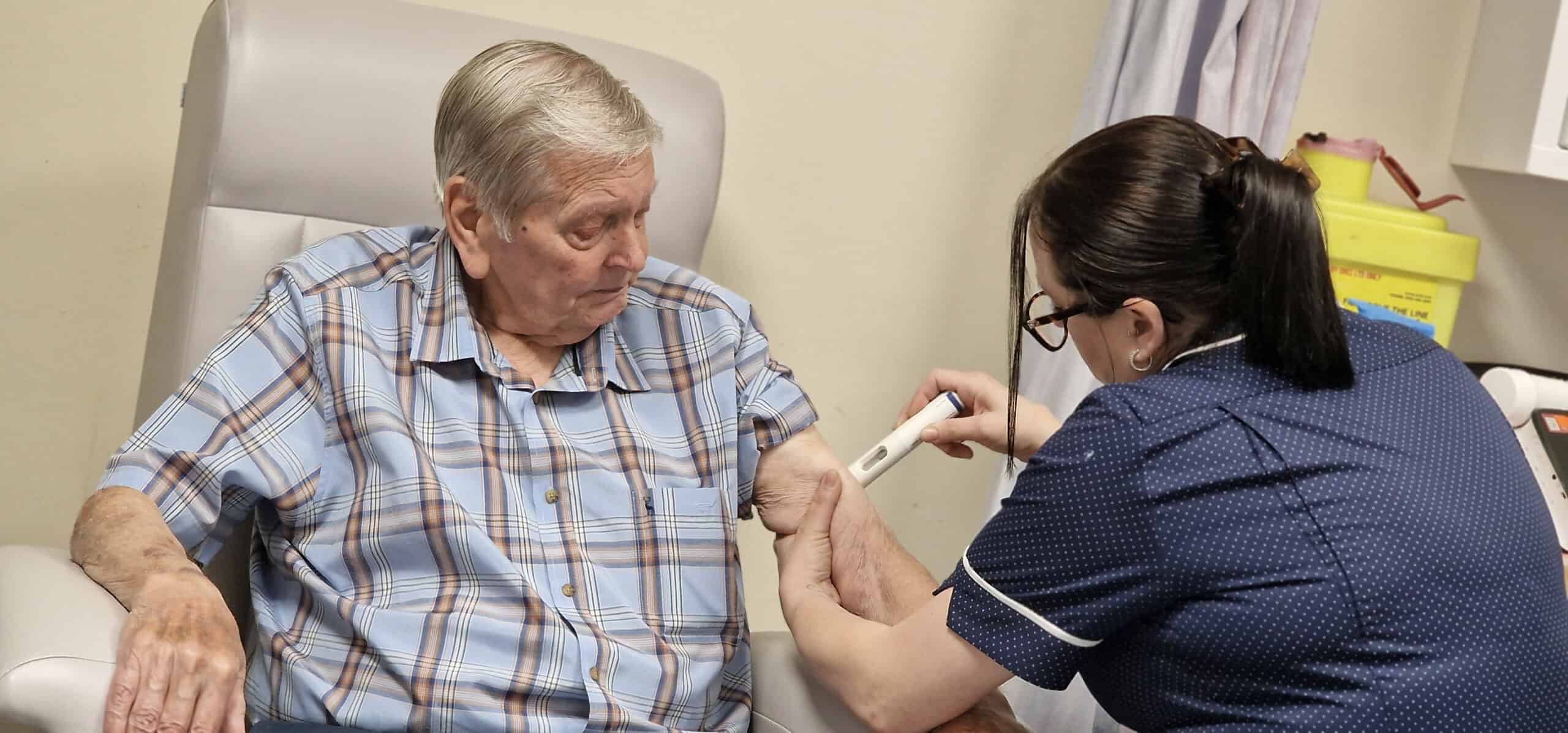 83-year-old John Treadwell receives his biologic subcutaneous injection